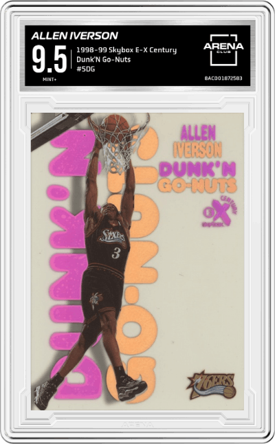 Allen Iverson from the 1998-99 Skybox E-X Century set graded by Arena Club and given an overall grade of 9.5.