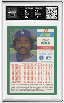 Eddie Murray from the 1990 Score set graded by Arena Club and given an overall grade of 6.