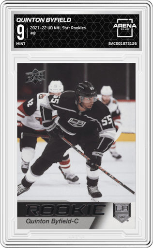 Quinton Byfield from the 2021-22 Upper Deck NHL Star Rookies Box Set set graded by Arena Club and given an overall grade of 9.