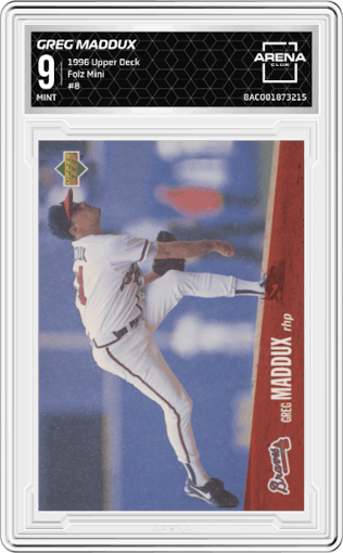 Greg Maddux from the 1996 Upper Deck set graded by Arena Club and given an overall grade of 9.