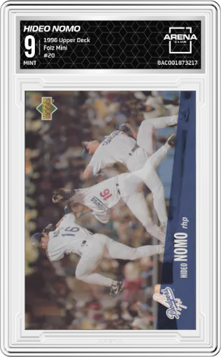 Hideo Nomo from the 1996 Upper Deck set graded by Arena Club and given an overall grade of 9.