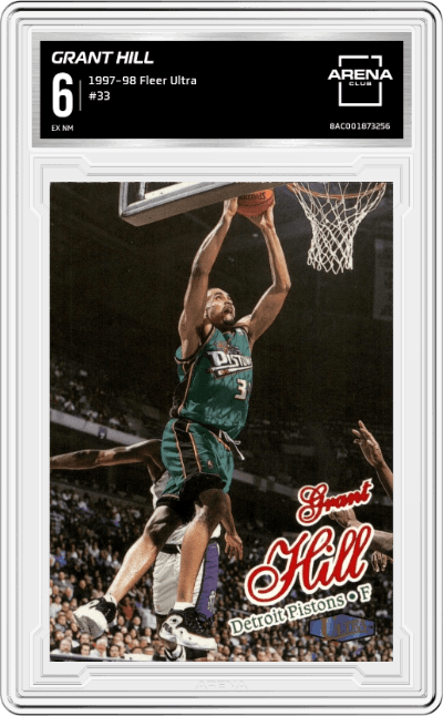 Grant Hill from the 1997-98 Fleer Ultra set graded by Arena Club and given an overall grade of 6.