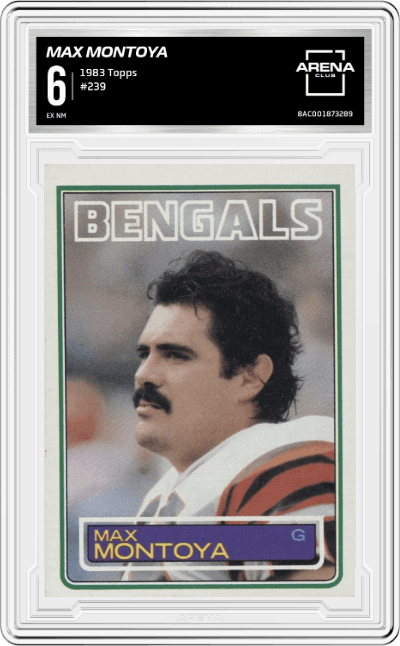Max Montoya from the 1983 Topps set graded by Arena Club and given an overall grade of 6.