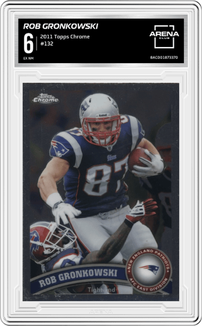 Rob Gronkowski from the 2011 Topps Chrome Football set graded by Arena Club and given an overall grade of 6.