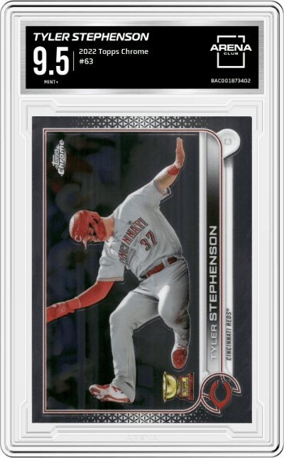 Tyler Stephenson from the 2022 Topps Chrome set graded by Arena Club and given an overall grade of 9.5.
