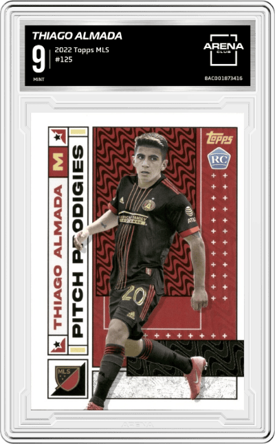 Thiago Almada from the 2022 Topps MLS set graded by Arena Club and given an overall grade of 9.