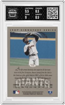 Shawon Dunston from the 1996 Leaf Signatures Series set graded by Arena Club and given an overall grade of 9.