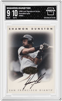 Shawon Dunston from the 1996 Leaf Signatures Series set graded by Arena Club and given an overall grade of 9.