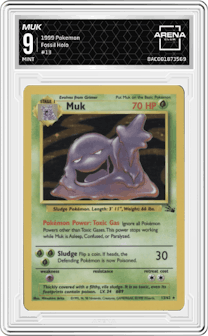 Muk from the 1999 Pokemon set graded by Arena Club and given an overall grade of 9.