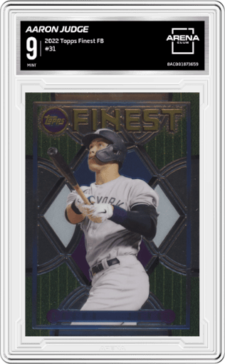 Aaron Judge from the 2022 Topps Finest Flashback set graded by Arena Club and given an overall grade of 9.