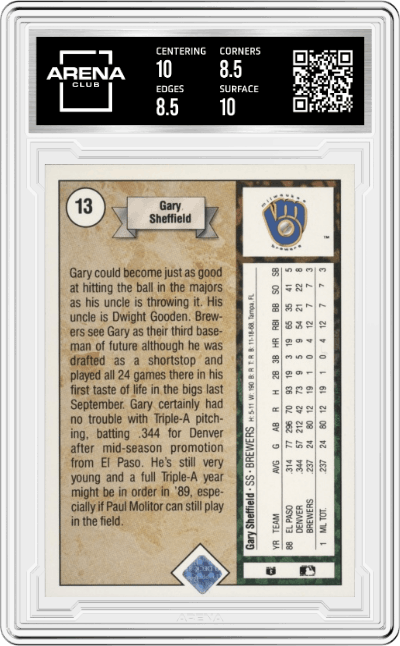 Garry Sheffield from the 1989 Upper Deck set graded by Arena Club and given an overall grade of 9.