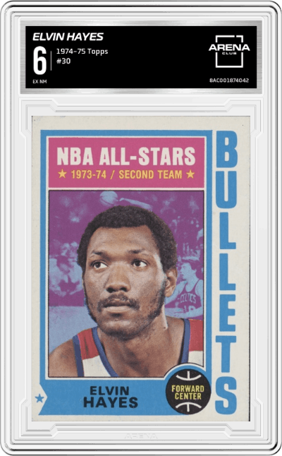 Elvin Hayes from the 1974-75 Topps set graded by Arena Club and given an overall grade of 6.