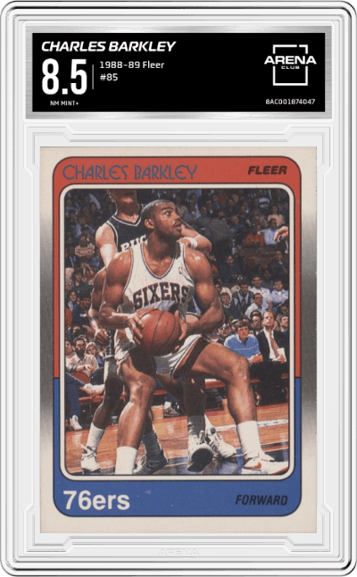 Charles Barkley from the 1988-89 Fleer set graded by Arena Club and given an overall grade of 8.5.