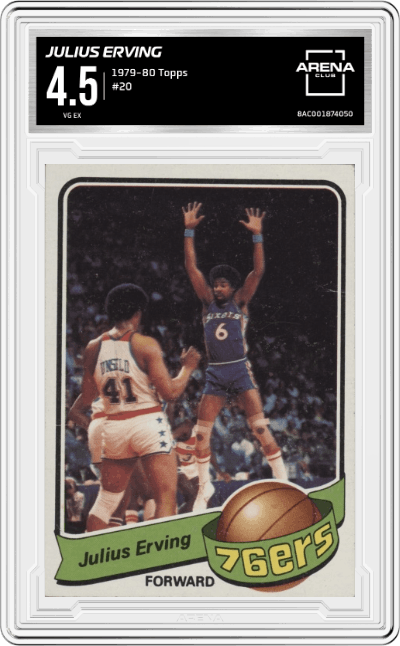 Julius Erving from the 1979-80 Topps Basketball set graded by Arena Club and given an overall grade of 4.5.