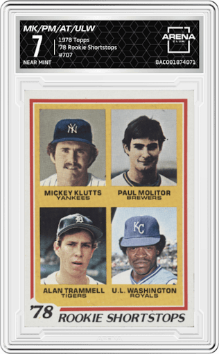 Mickey Klutts/Paul Molitor/Alan Trammell/U.L. Washington from the 1978 Topps set graded by Arena Club and given an overall grade of 7.