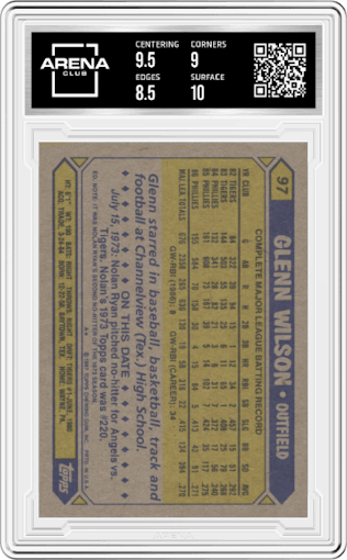 Glenn Wilson from the 1987 Topps set graded by Arena Club and given an overall grade of 9.