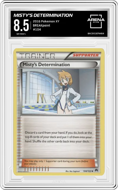 Misty's Determination from the 2016 Pokemon XY set graded by Arena Club and given an overall grade of 8.5.