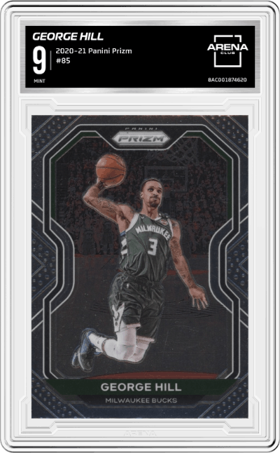 George Hill from the 2020-21 Panini Prizm set graded by Arena Club and given an overall grade of 9.