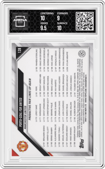 Portu-Goal For United from the 2021-22 Topps UEFA CL set featuring a Starball Foil  parallel graded by Arena Club and given an overall grade of 9.5.