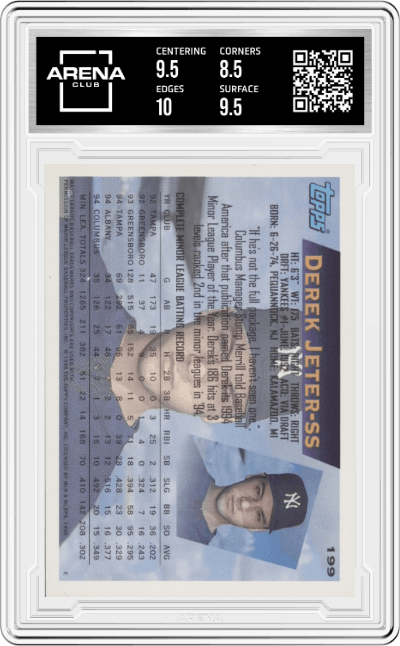 Derek Jeter from the 1995 Topps set graded by Arena Club and given an overall grade of 9.