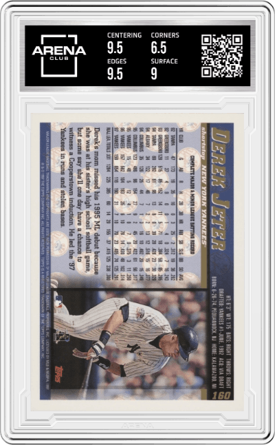 Derek Jeter from the 1998 Topps set graded by Arena Club and given an overall grade of 7.
