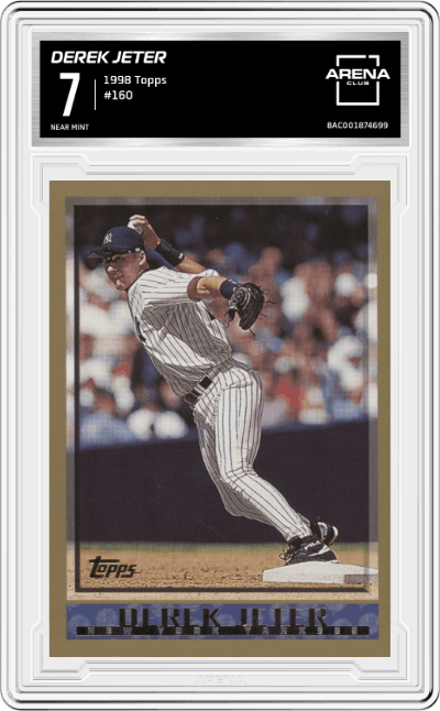 Derek Jeter from the 1998 Topps set graded by Arena Club and given an overall grade of 7.