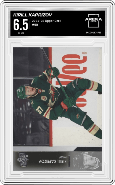 Kirill Kaprizov from the 2021-22 Upper Deck Series 1 set graded by Arena Club and given an overall grade of 6.5.
