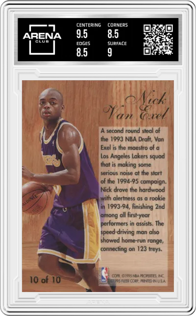Nick Van Exel from the 1994-95 Flair set graded by Arena Club and given an overall grade of 9.
