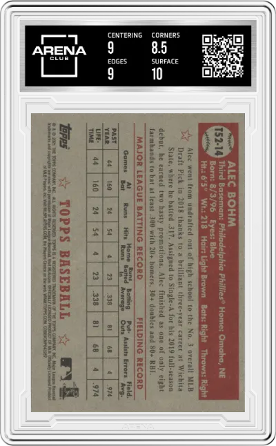 Alec Bohm from the 2021 Topps  set graded by Arena Club and given an overall grade of 9.