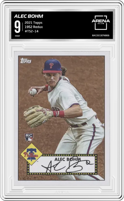 Alec Bohm from the 2021 Topps  set graded by Arena Club and given an overall grade of 9.