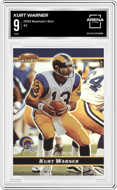 Kurt Warner from the 2000 Bowman's Best set graded by Arena Club and given an overall grade of 9.