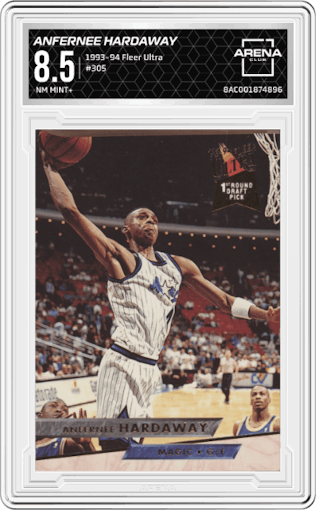 Anfernee Hardaway from the 1993-94 Fleer Ultra set graded by Arena Club and given an overall grade of 8.5.