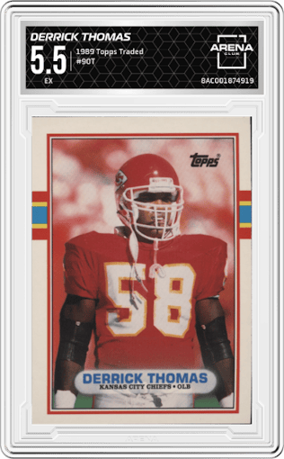 Derrick Thomas from the 1989 Topps Traded set graded by Arena Club and given an overall grade of 5.5.