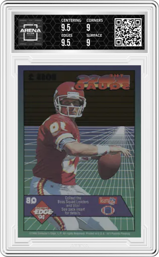 Joe Montana from the 1994 Collector's Edge set graded by Arena Club and given an overall grade of 9.5.