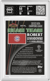 Robert Lewandowski from the 2021-22 Topps Stadium Club Chrome UEFA Champions League set featuring a Black Refractor parallel graded by Arena Club and given an overall grade of 9.5.