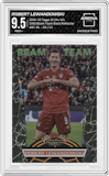 Robert Lewandowski from the 2021-22 Topps Stadium Club Chrome UEFA Champions League set featuring a Black Refractor parallel graded by Arena Club and given an overall grade of 9.5.