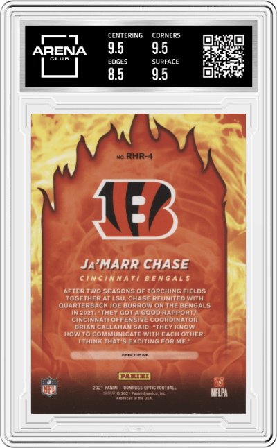 Ja'Marr Chase from the 2021 Panini Donruss Optic set graded by Arena Club and given an overall grade of 9.