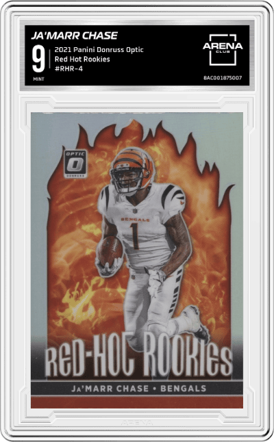 Ja'Marr Chase from the 2021 Panini Donruss Optic set graded by Arena Club and given an overall grade of 9.