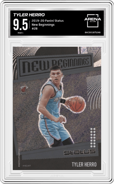 Tyler Herro from the 2019-20 Panini Status Basketball set graded by Arena Club and given an overall grade of 9.5.