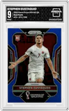 Stephen Eustaquio from the 2022 Panini Prizm FIFA WC Qatar set featuring a Blue Prizm parallel graded by Arena Club and given an overall grade of 9.