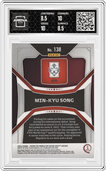 Min-Kyu Song from the 2022 Panini Prizm FIFA WC Qatar set graded by Arena Club and given an overall grade of 9.