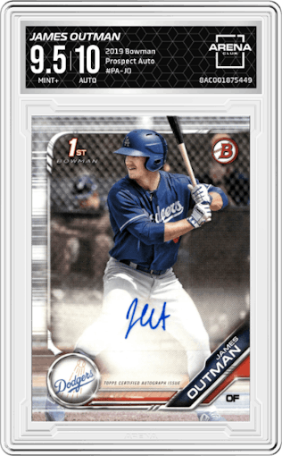 James Outman from the 2019 Bowman  set graded by Arena Club and given an overall grade of 9.5.
