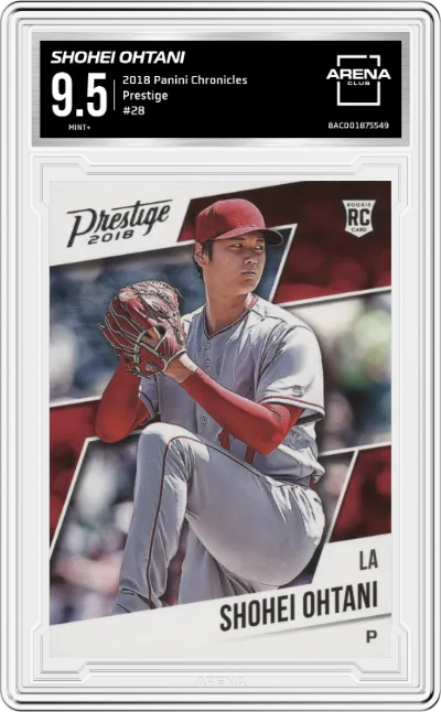 Shohei Ohtani from the 2018 Panini Chronicles set graded by Arena Club and given an overall grade of 9.5.
