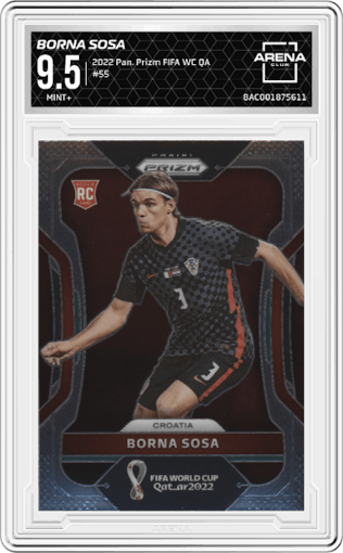 Borna Sosa from the 2022 Panini Prizm FIFA WC Qatar set graded by Arena Club and given an overall grade of 9.5.