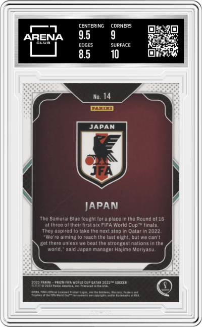 Japan from the 2022 Panini Prizm FIFA WC Qatar set graded by Arena Club and given an overall grade of 9.