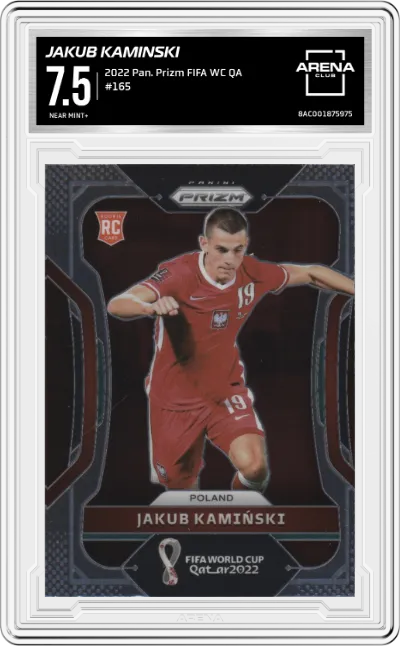 Jakub Kaminski from the 2022 Panini Prizm FIFA WC Qatar set graded by Arena Club and given an overall grade of 7.5.