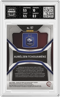 Aurelien Tchouameni from the 2022 Panini Prizm FIFA WC Qatar set graded by Arena Club and given an overall grade of 9.