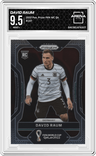 David Raum from the 2022 Panini Prizm FIFA WC Qatar set graded by Arena Club and given an overall grade of 9.5.