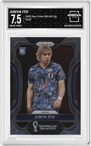 Junya Ito from the 2022 Panini Prizm FIFA WC Qatar set graded by Arena Club and given an overall grade of 7.5.