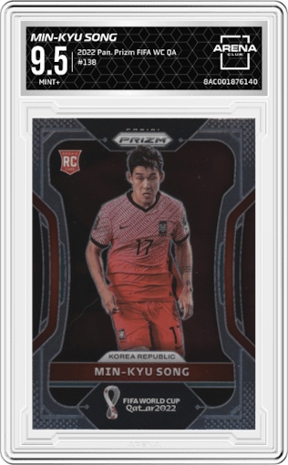 Min-Kyu Song from the 2022 Panini Prizm FIFA WC Qatar set graded by Arena Club and given an overall grade of 9.5.